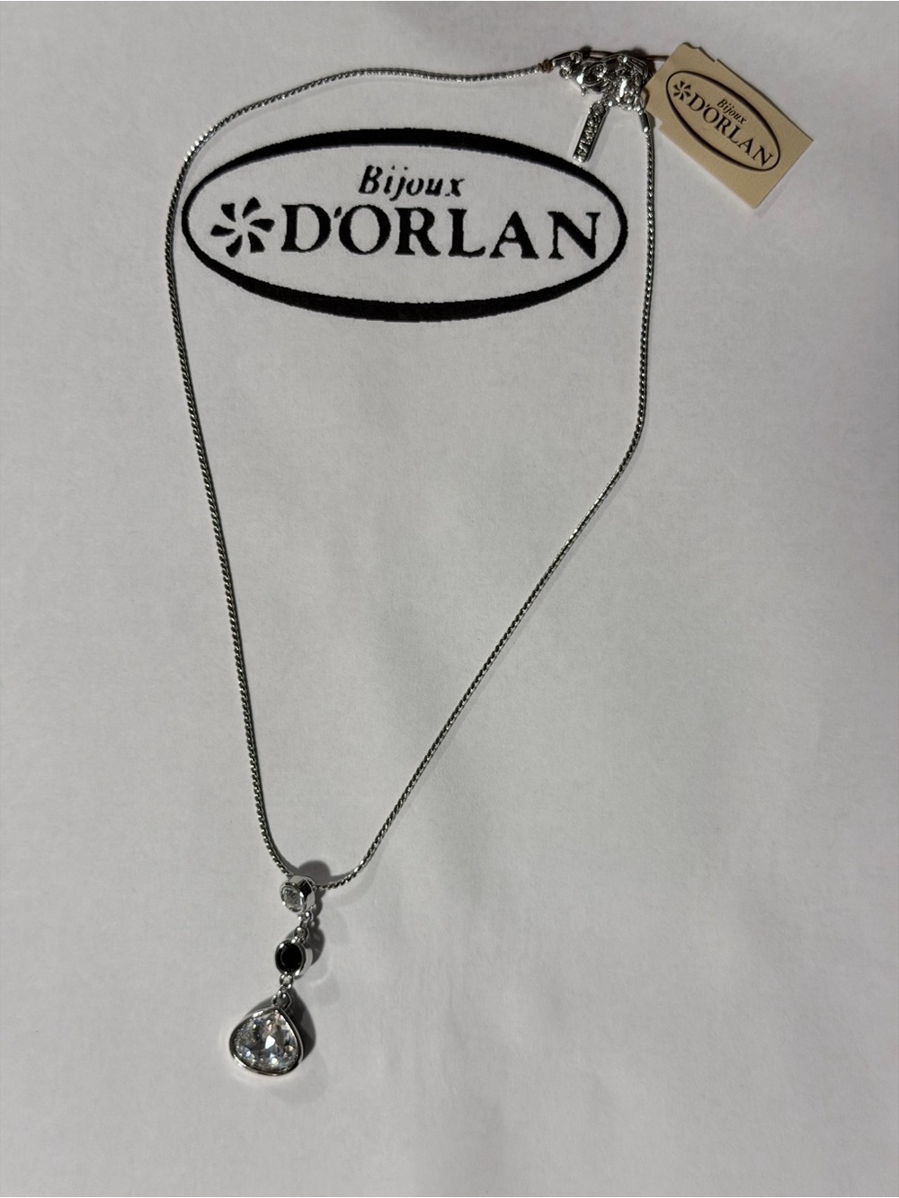 Silver  Swarovski Crystal  Teardrop Pendant Necklace